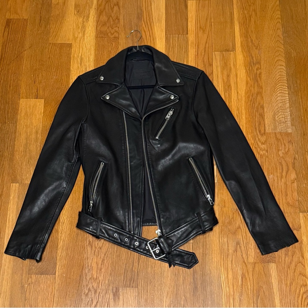 ALL SAINTS Classic Black Leather Motorcycle Jacket - XS - Picture 3 of 7